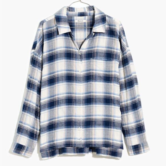 NWT Madewell Flannel Long-Sleeve Boxy Shirt in Herringbone M - Picture 1 of 10